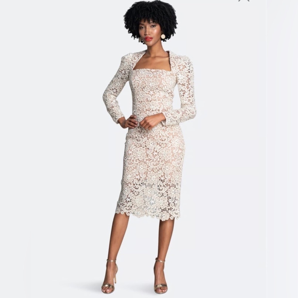 NWOT Dress the Population Ivory Lace Midi Dress Size XSmall